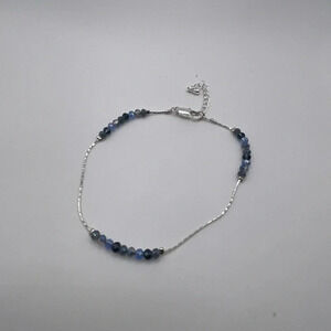 #120  silver tone blue crystals bracelet/anklelet 8”-10”